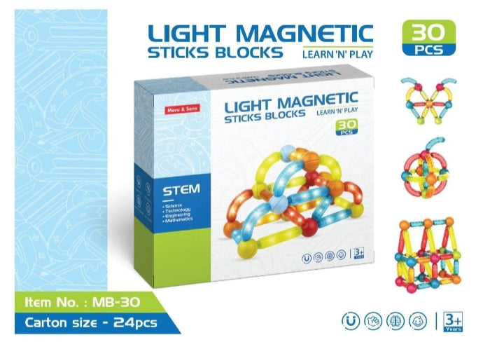 Light Magnetic Sticks Blocks 30Pcs